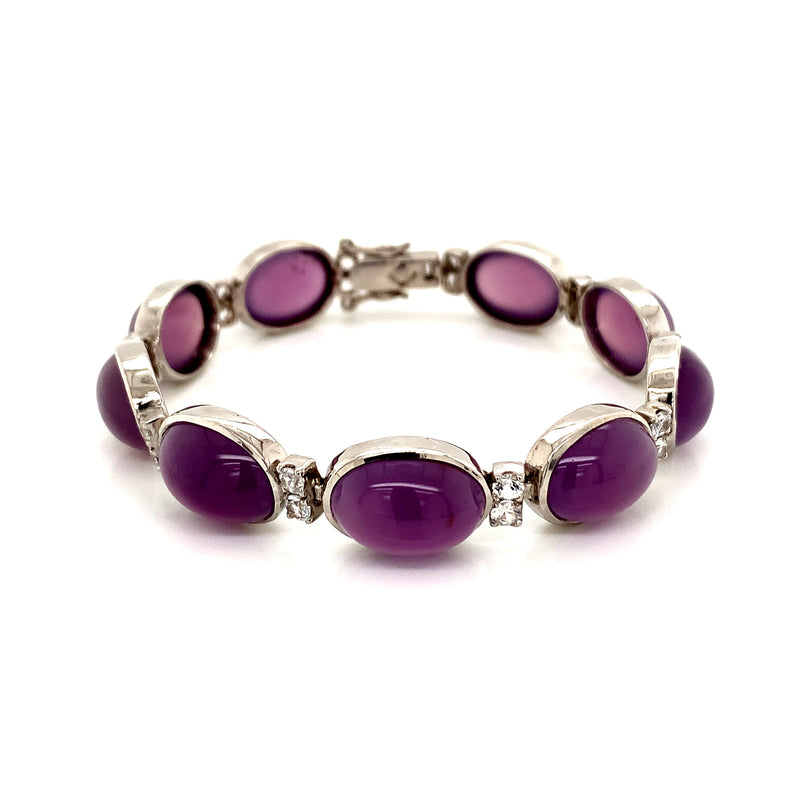 Natural Chalcedony Lavender Color Setting With White Sapphire 925 Silver bracelet