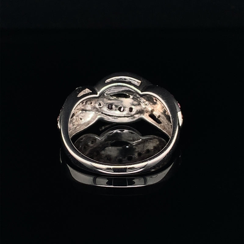 Pink Tourmaline Set In With White Zircon 925 Silver Ring