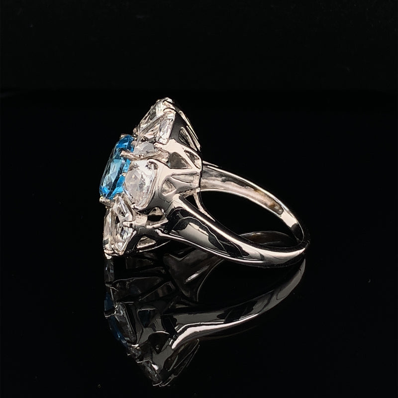 Blue Topaz and White Topaz 925 Silver Ring