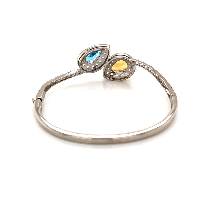 Blue Topaz & Citrine Setting White White Topaz 925 Silver Bangle