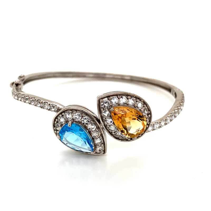 Blue Topaz & Citrine Setting White White Topaz 925 Silver Bangle