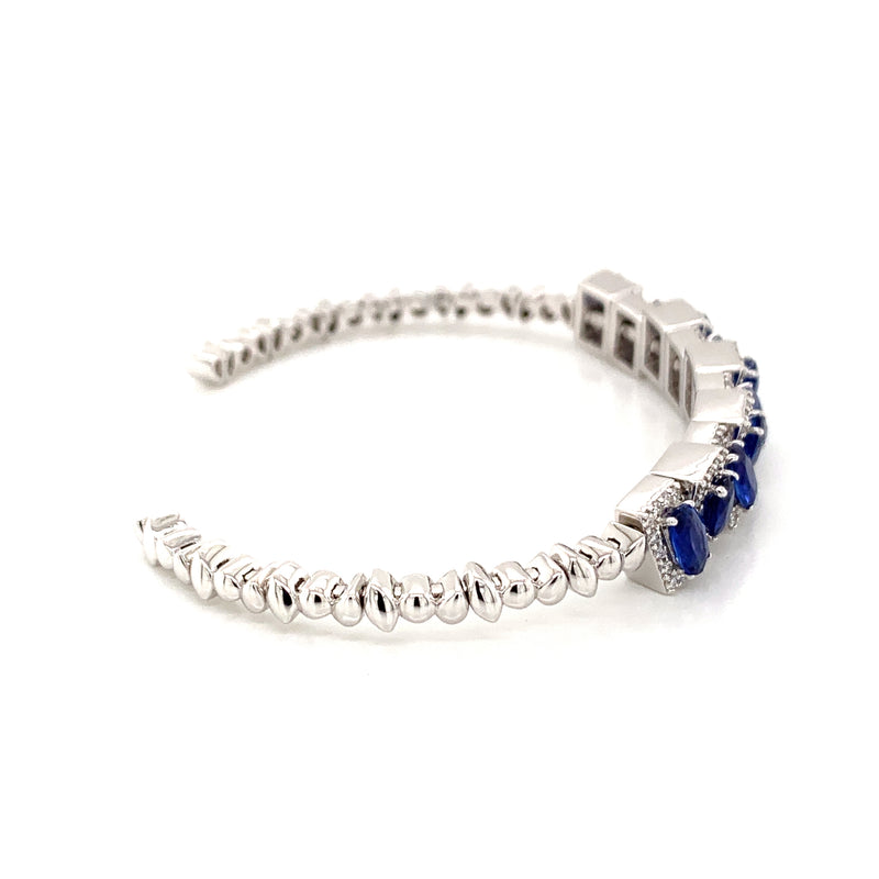 Blue Sapphire Setting With Diamonds 18k White Gold Bangle