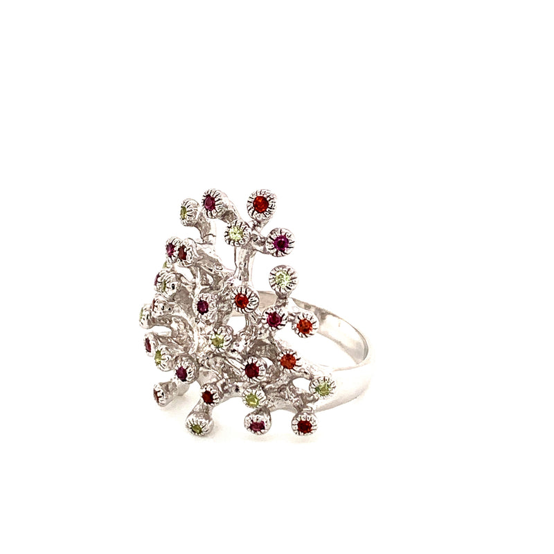 Rhodolite Garnet and Peridot 925 Silver Ring