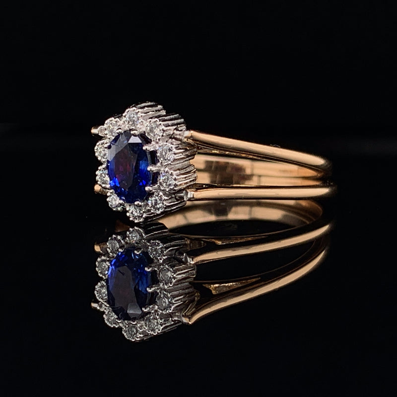 Ruby & Blue Sapphire Setting With Diamonds 18K Yellow & White Gold Ring