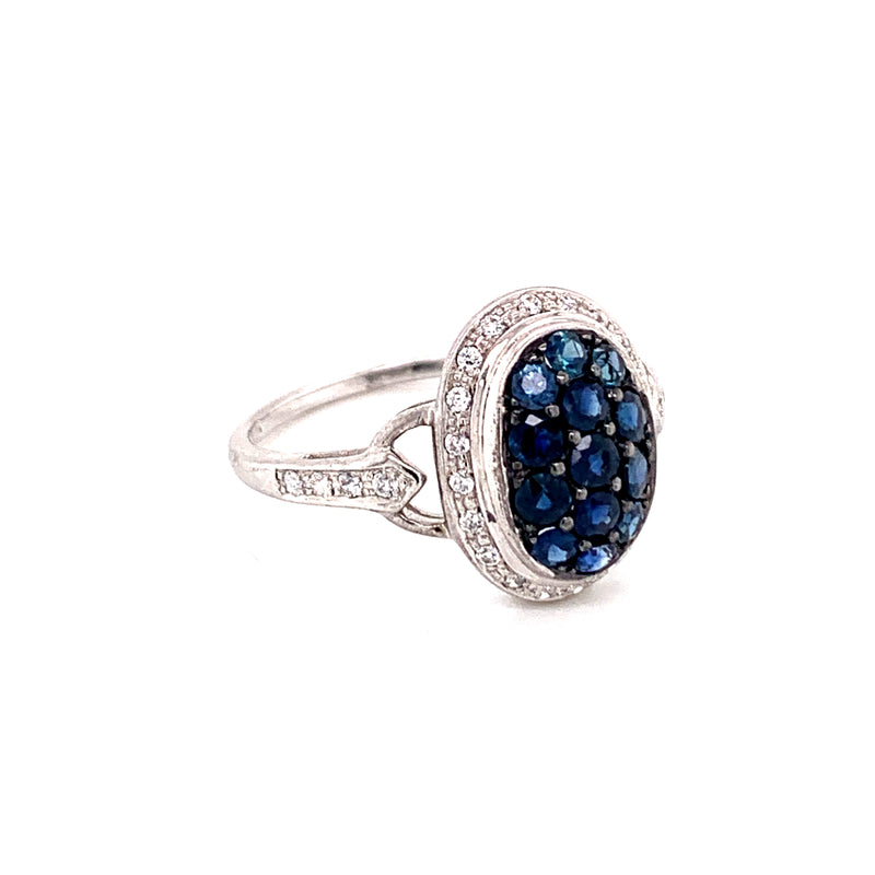 Blue Sapphire & White Sapphire 925 Silver Ring