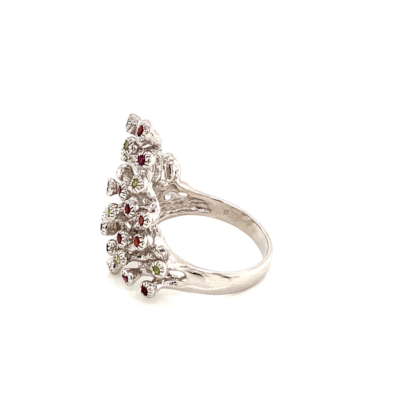 Rhodolite Garnet and Peridot 925 Silver Ring