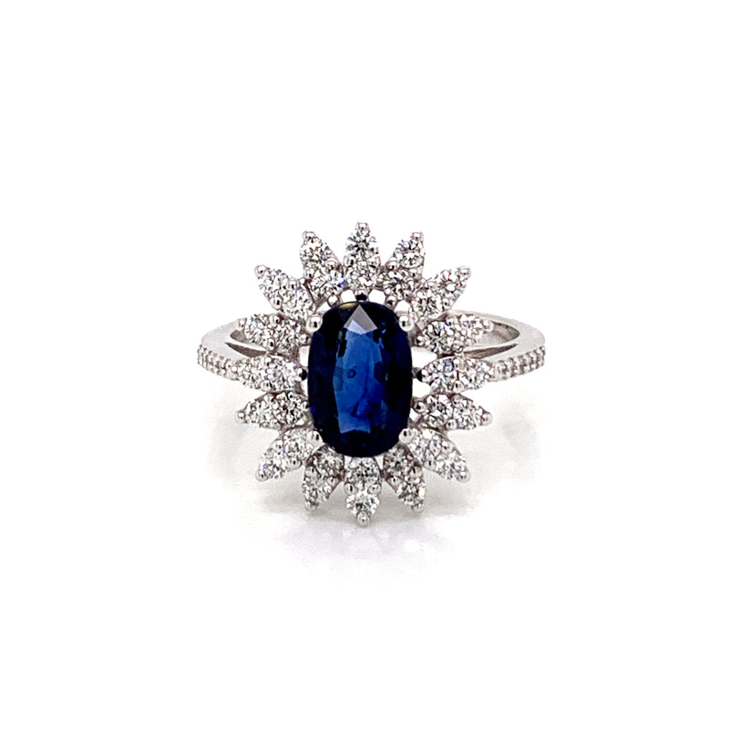 Blue Sapphire Setting With Diamonds 18K White Gold Ring