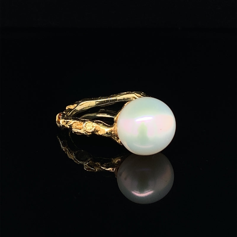 Natural Pearl Gold Plated 925 Silver Ring