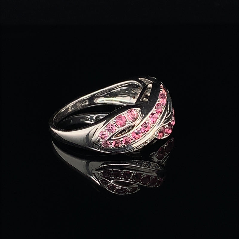 Pink Tourmaline Set In With White Zircon 925 Silver Ring