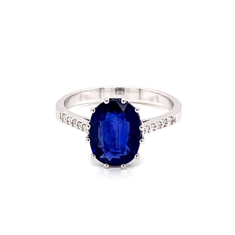 Blue Sapphire Setting With Diamonds 18K White Gold Ring