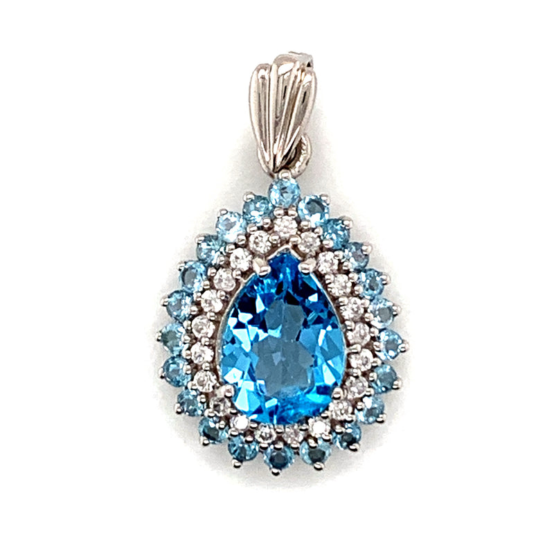 Natural Blue Zircon And White Zircon 925 Silver pendant