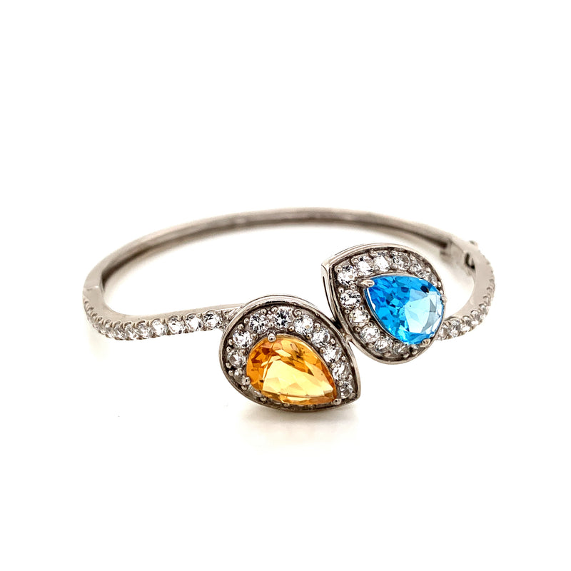 Blue Topaz & Citrine Setting White White Topaz 925 Silver Bangle