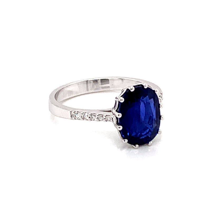 Blue Sapphire Setting With Diamonds 18K White Gold Ring