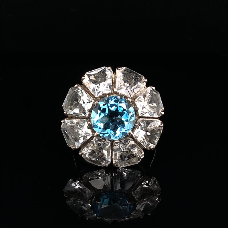 Blue Topaz and White Topaz 925 Silver Ring