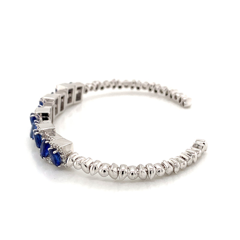 Blue Sapphire Setting With Diamonds 18k White Gold Bangle