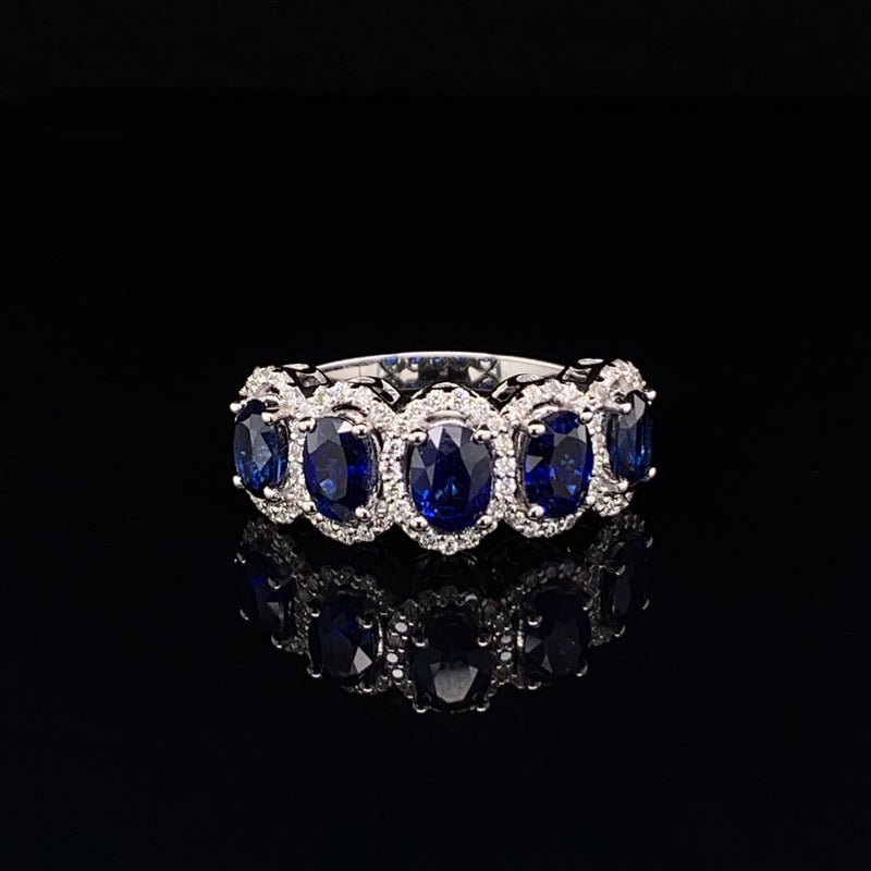 Blue Sapphire Setting With Diamonds 18K White Gold Ring