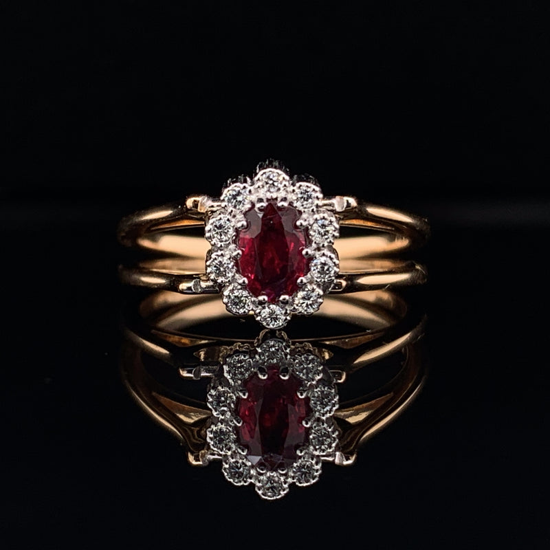 Ruby & Blue Sapphire Setting With Diamonds 18K Yellow & White Gold Ring