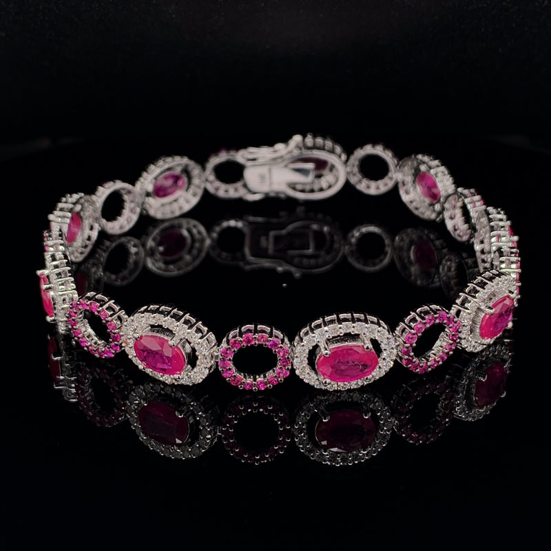 Ruby Setting With Diamonds 18K white Gold Bracelet