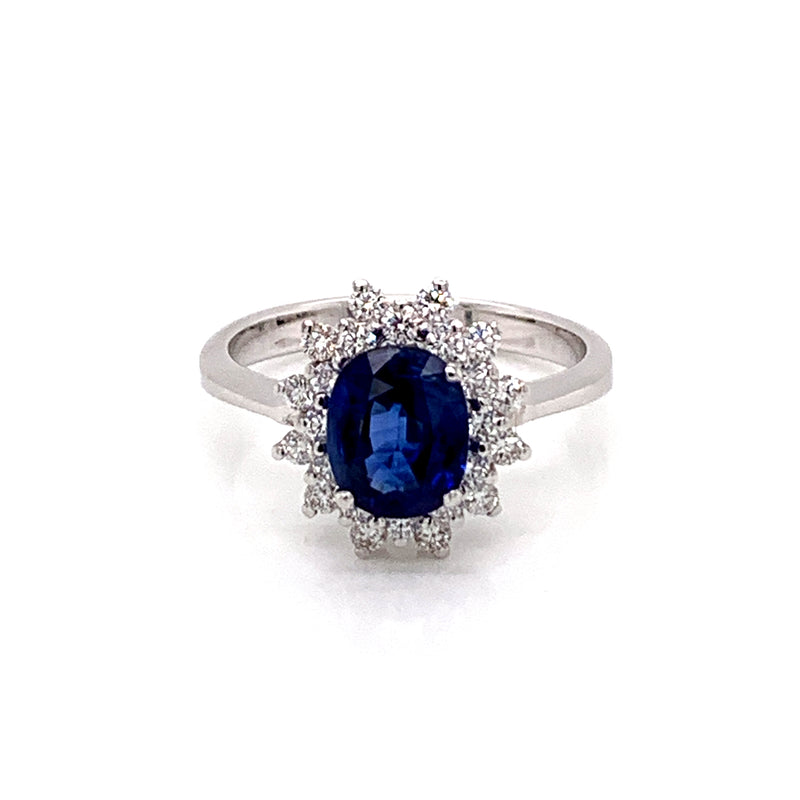 Blue Sapphire Setting With Diamonds 18K White Gold Ring